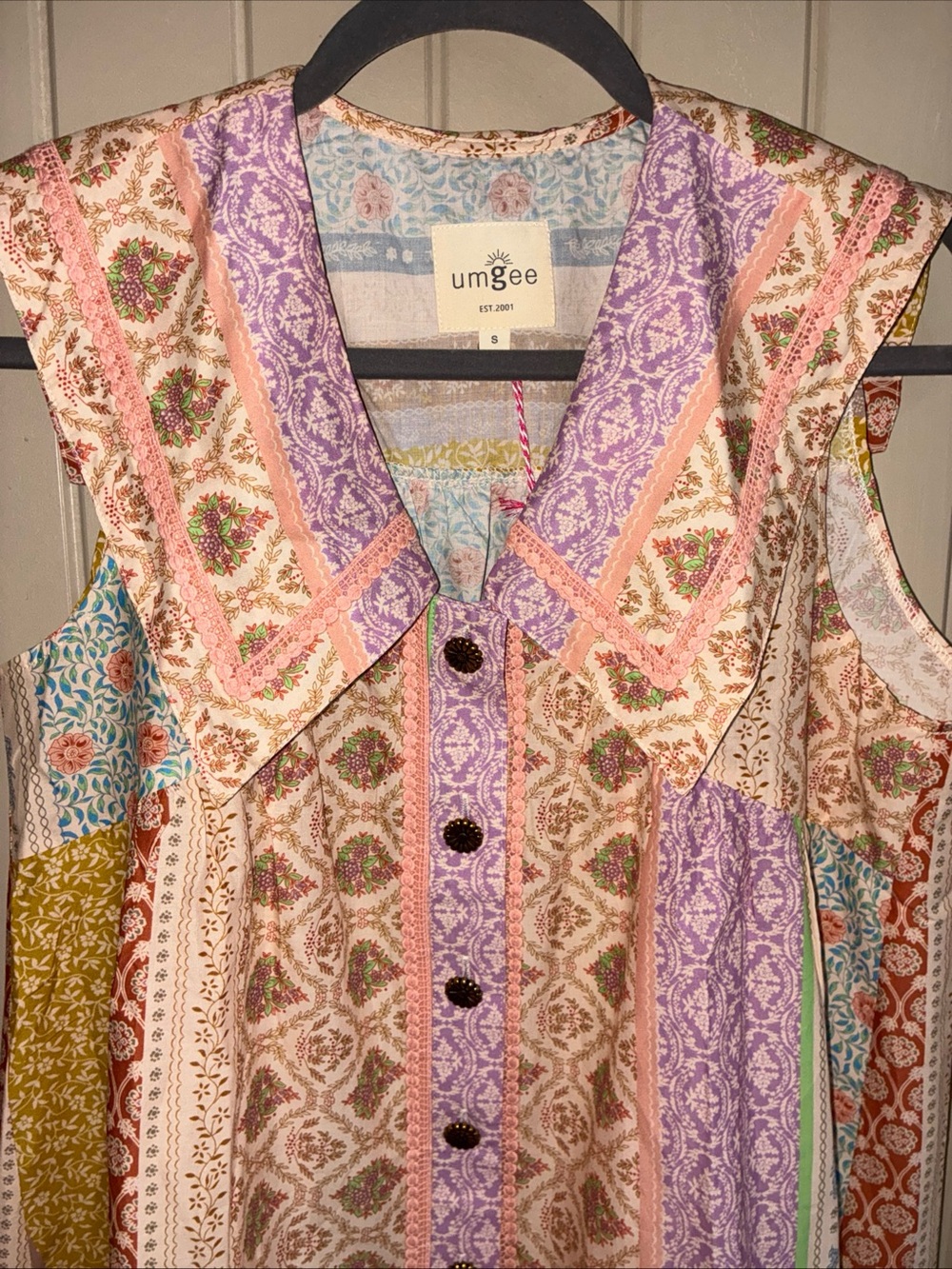Umgee Lavender, Pink & Mustard Patchwork Button-Down Dress - Picture 2 of 9